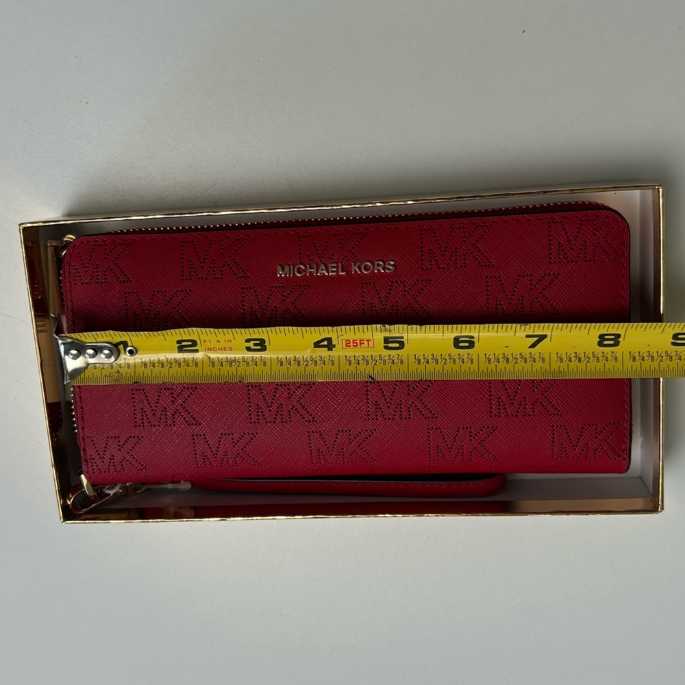 New Michael Kors Continental Travel Wallet Jet Set Large Crimson Red Leather - Picture 9 of 12